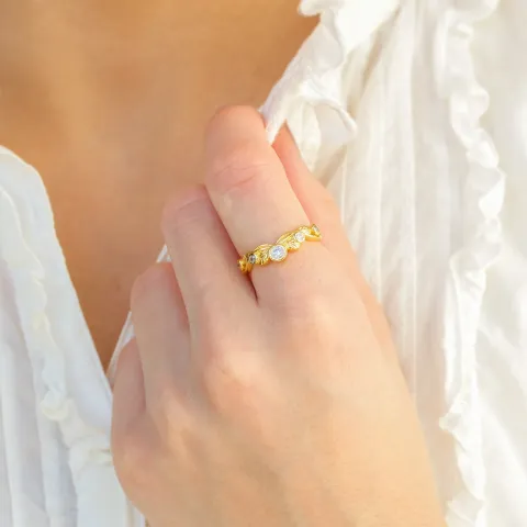 blad zirkon ring i förgylld mässing - Eliné