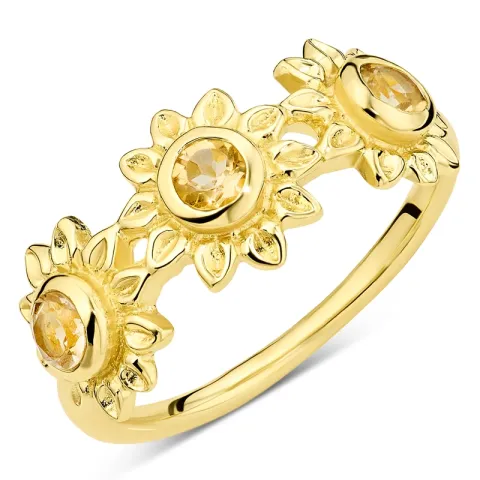 sol gul kristal ring i förgylld mässing - Eliné