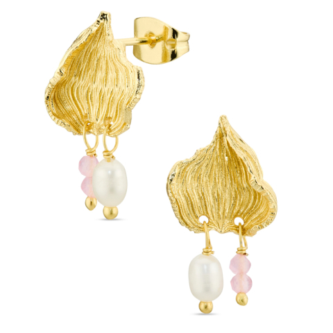 rosa kvarts örhängen i förgylld mässing - Eliné