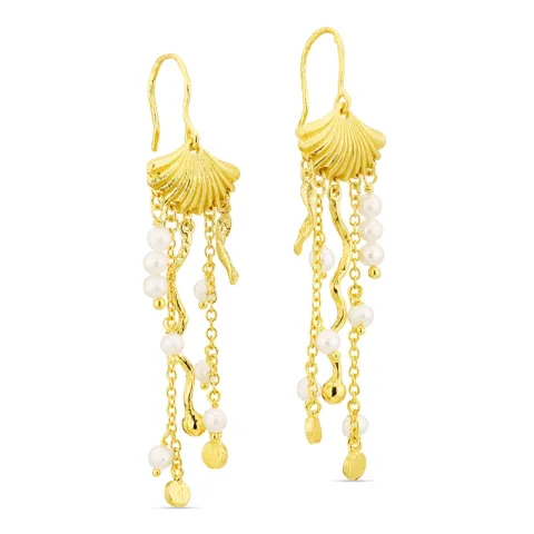 långa pärla kedja örhängen i förgylld mässing - Eliné