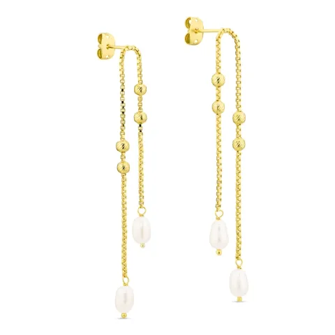 långa pärla kedja örhängen i förgylld mässing - Eliné