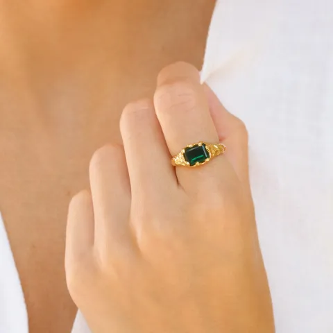 grön kristal ring i förgylld mässing - Eliné