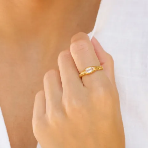 klar kvarts ring i förgylld mässing - Eliné