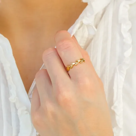 vattentät blad ring i förgyllt stål - OCEANA