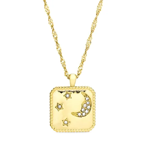 vattentät måne och stjärna halsband i förgyllt stål - OCEANA