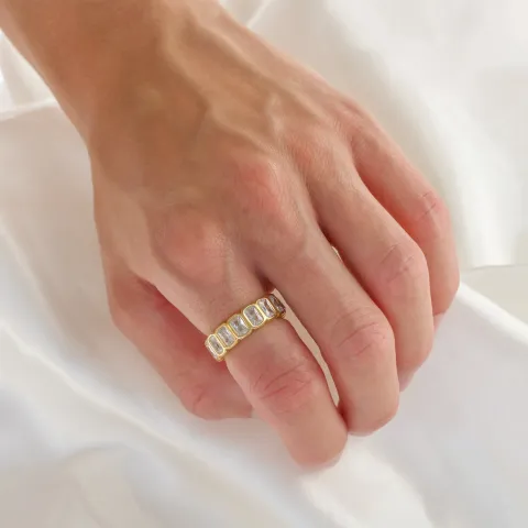 vattentät zirkon ring i förgyllt stål - OCEANA