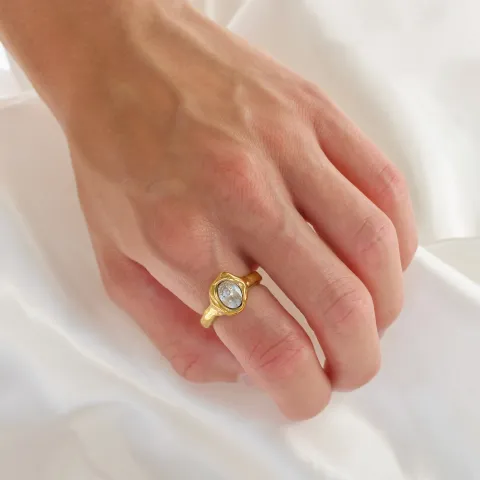 vattentät zirkon ring i förgyllt stål - OCEANA