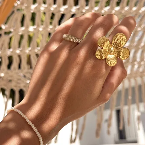 vattentät blommor justerbar ring i förgyllt stål - OCEANA