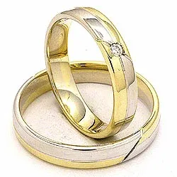 Vigselsringar i 14  karat guld- och vitguld 0,025 ct - set