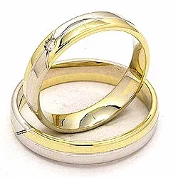 Vigselsringar i 14  karat guld- och vitguld 0,025 ct - set