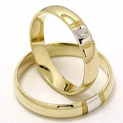 Vigselsringar i 14  karat guld- och vitguld 1 x 0,025 ct - set