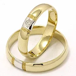 Vigselsringar i 14  karat guld- och vitguld 1 x 0,025 ct - set
