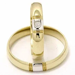 Vigselsringar i 14  karat guld- och vitguld 1 x 0,025 ct - set