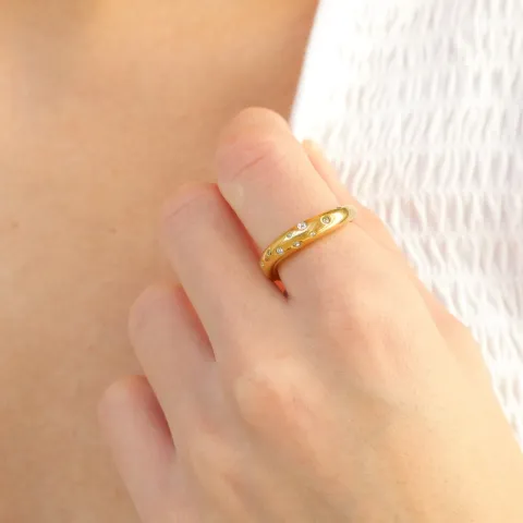 vattentät zirkon ring i förgyllt stål - OCEANA