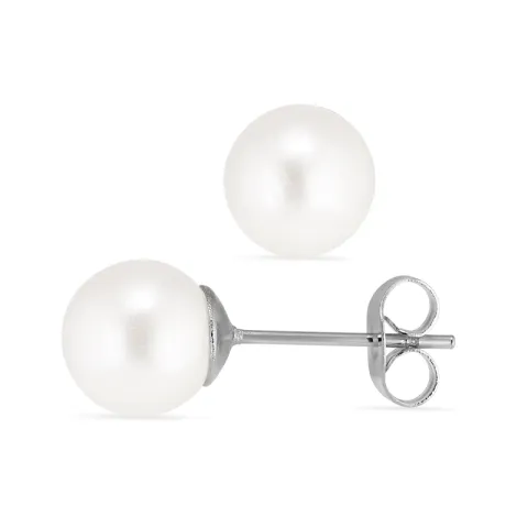 8 mm vattentät vit pärla örhängestift i stål - OCEANA