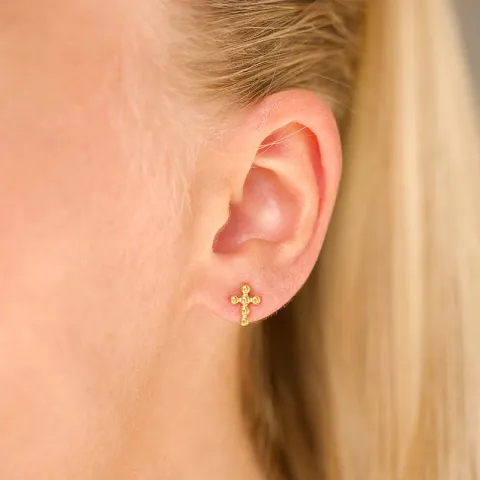 vattentät kors örhängen i förgyllt stål - OCEANA