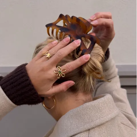 vattentät blommor grön ring i förgyllt stål - OCEANA