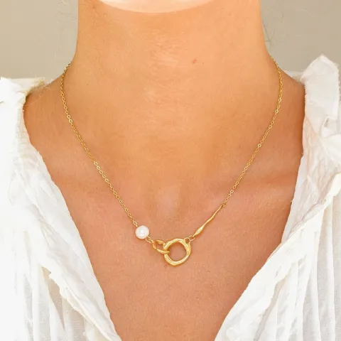 vattentät pärla halsband i förgyllt stål - OCEANA