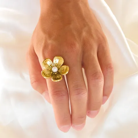 vattentät blommor ring i förgyllt stål - OCEANA
