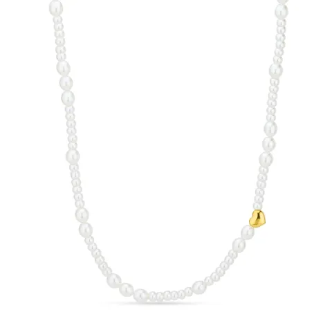 vattentät hjärta pärla halskedja med berlocker i förgyllt stål - OCEANA