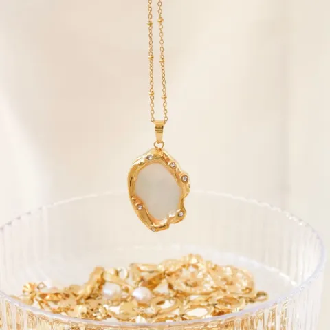 vattentät pärla halsband i förgyllt stål - OCEANA