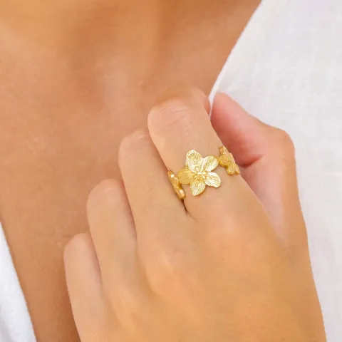 vattentät blommor ring i förgyllt stål - OCEANA