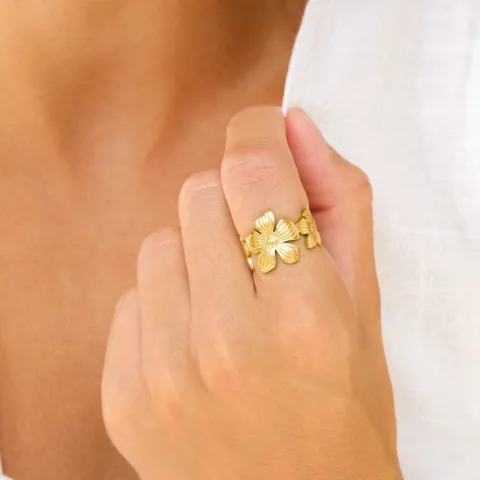 vattentät blommor ring i förgyllt stål - OCEANA