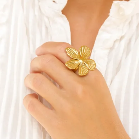 vattentät blommor ring i förgyllt stål - OCEANA