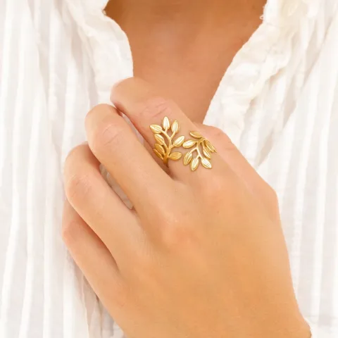 vattentät blad ring i förgyllt stål - OCEANA