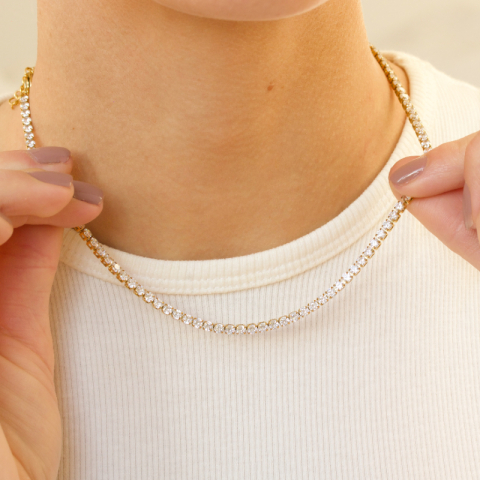 vattentät zirkon halsband i förgyllt stål 40+5 cm x 3 mm  - OCEANA