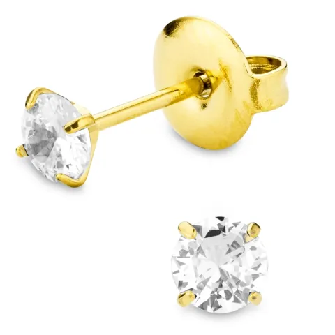 4 mm vattentät zirkon solitäreörhängestift i förgyllt stål - OCEANA