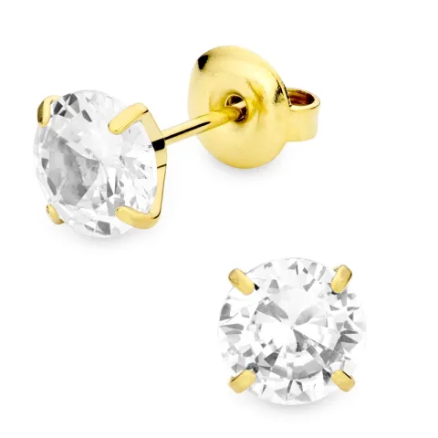 7 mm vattentät zirkon solitäreörhängestift i förgyllt stål - OCEANA