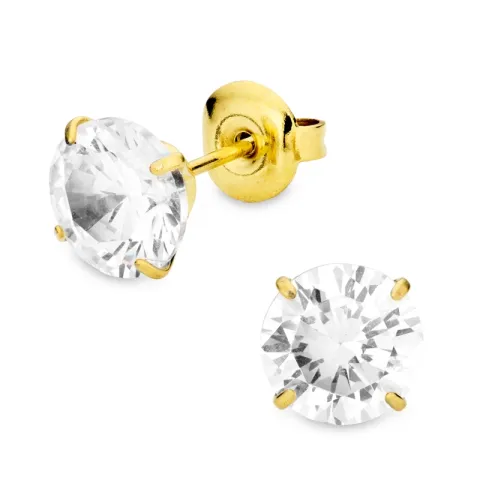 8 mm vattentät solitäreörhängestift i förgyllt stål - OCEANA