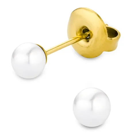 4 mm vattentät pärla örhängestift i förgyllt stål - OCEANA