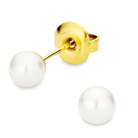 5 mm vattentät pärla örhängestift i förgyllt stål - OCEANA