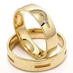 Vigselsringar i 14  karat guld 1 x 0,035 ct - set