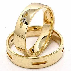 Vigselsringar i 14  karat guld 1 x 0,035 ct - set