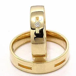 Vigselsringar i 14  karat guld 1 x 0,035 ct - set
