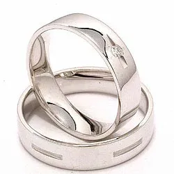 Vigselsringar i 14  karat vitguld 0,035 ct - set