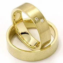 Matta platta vigselsringar i 14  karat guld 2 x 0,015 ct - set