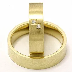 Matta platta vigselsringar i 14  karat guld 2 x 0,015 ct - set