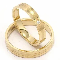 diamant vigselsringar i 14  karat guld 0,018 ct - set