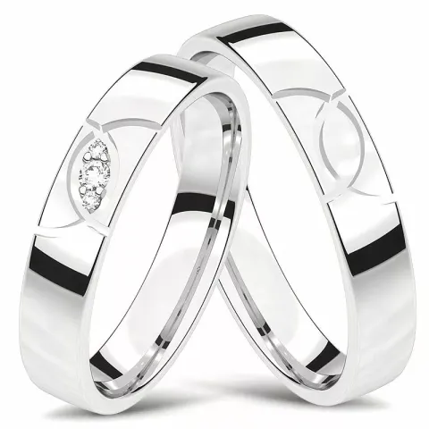 vigselsringar i 14  karat vitguld 0,018 ct og 0,006 ct - set