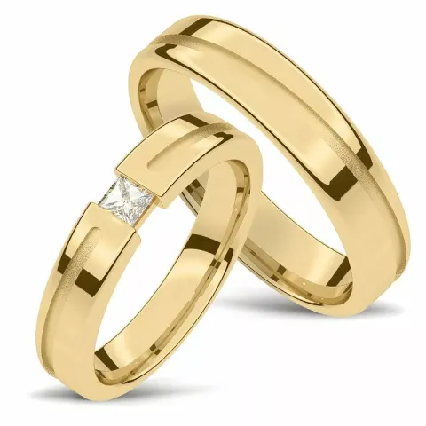 vigselsringar i 14  karat guld 0,13 ct - set