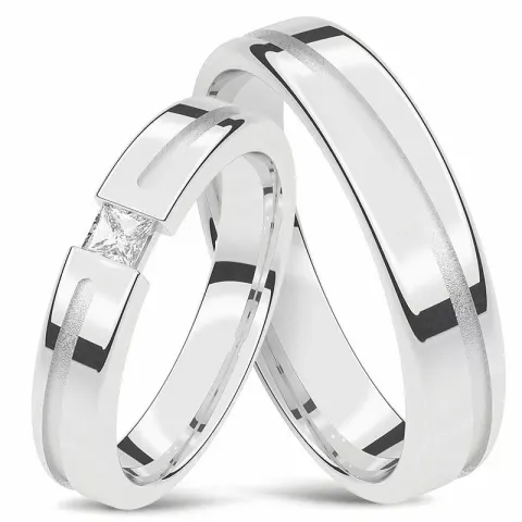 vigselsringar i 14  karat vitguld 0,13 ct - set