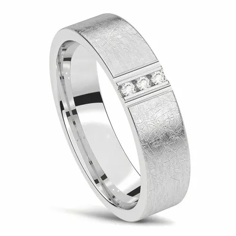 Strukturerad Damring i 14  karat vitguld 0,01 ct