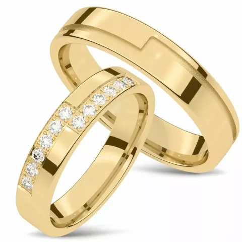 vigselsringar i 14  karat guld 0,0165 ct - set