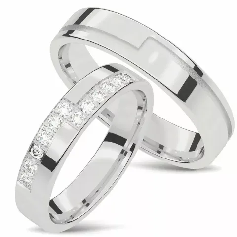 vigselsringar i 14  karat vitguld 0,0165 ct - set