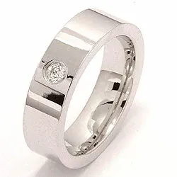 Platt bred vigselsring i 14  karat vitguld 0,10 ct