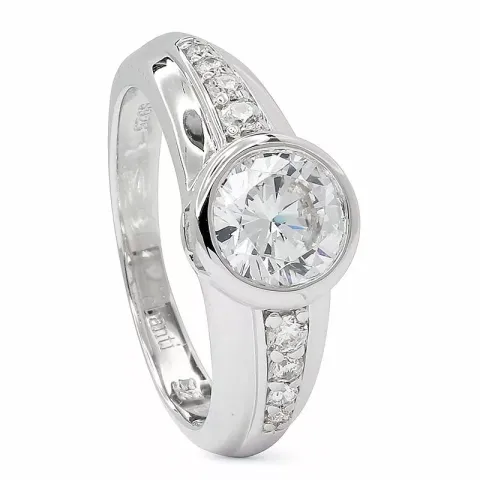 Rund vit zirkon ring i rhodinerat silver